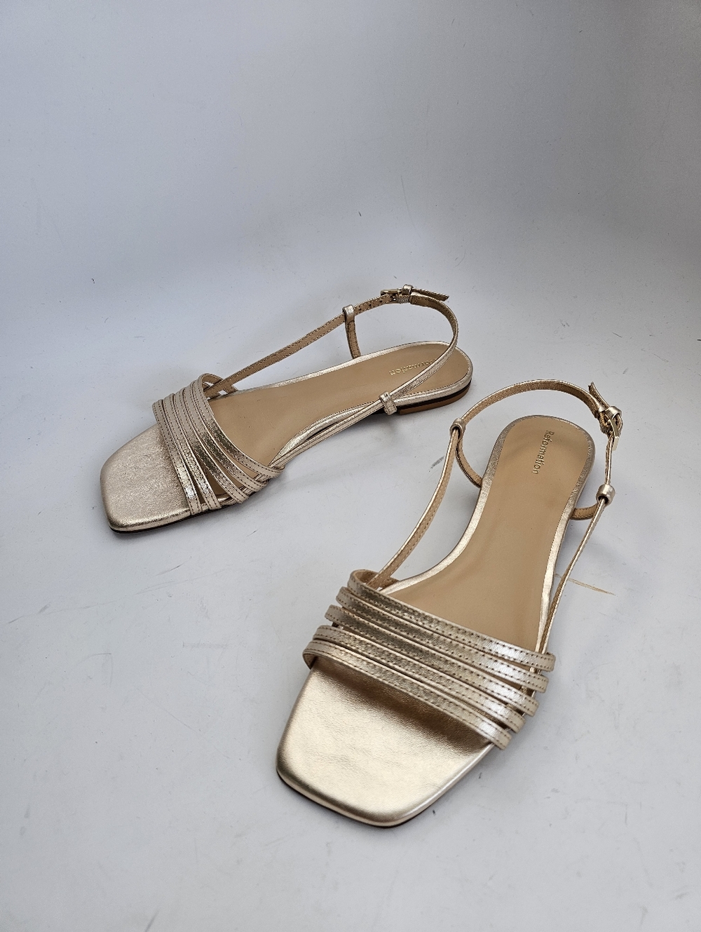 Reformation Metallic Gold Strappy Square-Toe Sandals